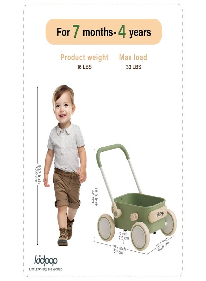 Kidpop عربة أطفال PULA للأطفال الصغار بعجلات، مناسبة للأطفال في بداية تعلمهم، ألعاب للأطفال من عمر 6 إلى 12 شهرًا، هدية مثالية لأعياد ميلاد الأطفال بعمر سنة واحدة، للاستخدام الداخلي والخارجي (أخضر) - Image 2