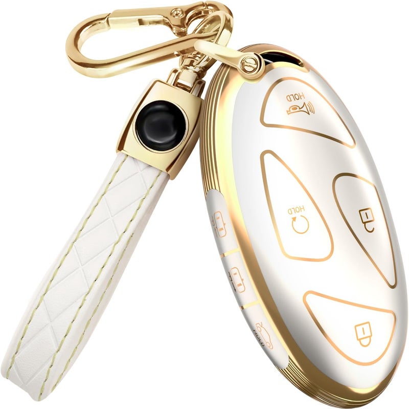 Lucrum White and Gold Key Fob Cover with Leather Keychain - Image 1