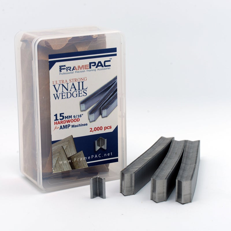 FramePac V Nails for Hardwood Picture Frames - 15mm (9/16 Inch) - [2000 V-Nail Pack  Stacked] - AMP - Ultra Strong Vnail Wedges for Picture Framing - Joining Picture Frame Corners - Image 1
