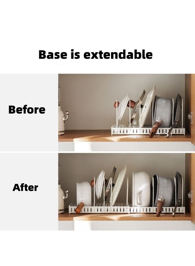 10 إطارات منظم المقالي، رف قابل للتوسيع لخزانة المطبخ، خزانة المؤن، حامل أغطية المقالي والمقالي - Image 3