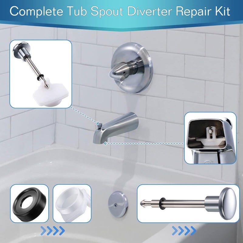 Enhon 2 Set Tub Spout Diverter Repair Kit, Includes 2 x Diverter Valve Stems, 2 x Cup Seals and 2 x Gates, Bathroom Shower Bathtub Leaky Faucet Repair Replacement Parts (Chrome,Classic) - Image 2