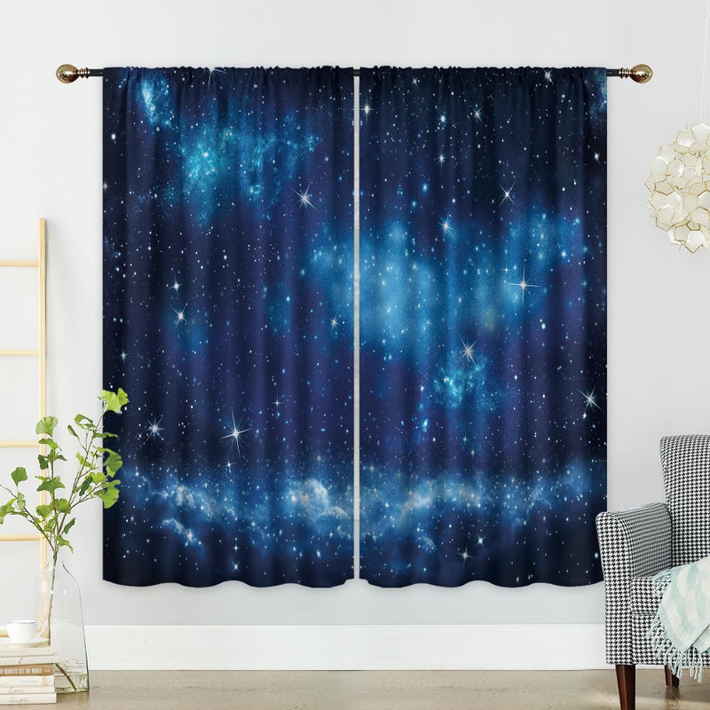 Mitpok Space Galaxy Boys Curtains for Bedroom 42Wx63H Inch Rod Pocket Kids Outer Space Neubla Blue Starry Night Sky Planet Universe Cosmic Fantasy 2 Panel Window Treatment Set for Living Room Decor - Image 1