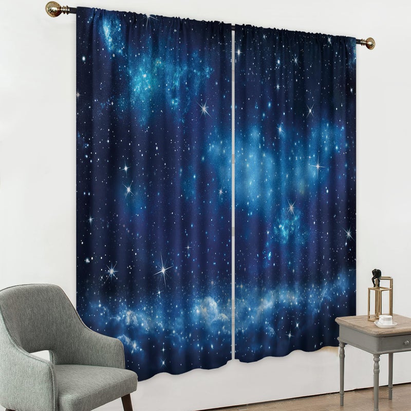 Mitpok Space Galaxy Boys Curtains for Bedroom 42Wx63H Inch Rod Pocket Kids Outer Space Neubla Blue Starry Night Sky Planet Universe Cosmic Fantasy 2 Panel Window Treatment Set for Living Room Decor - Image 3