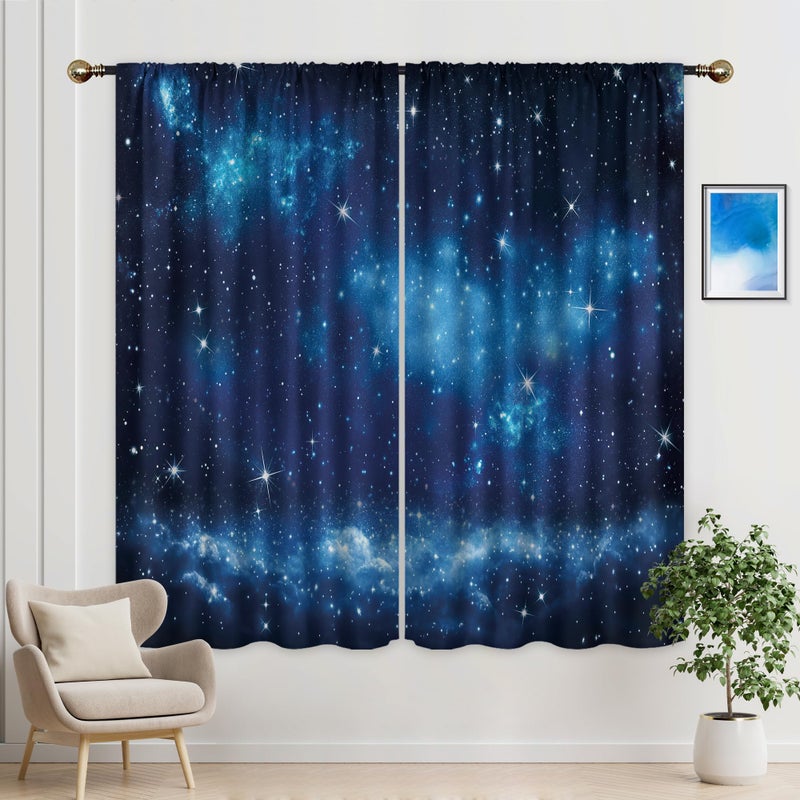Mitpok Space Galaxy Boys Curtains for Bedroom 42Wx63H Inch Rod Pocket Kids Outer Space Neubla Blue Starry Night Sky Planet Universe Cosmic Fantasy 2 Panel Window Treatment Set for Living Room Decor - Image 2