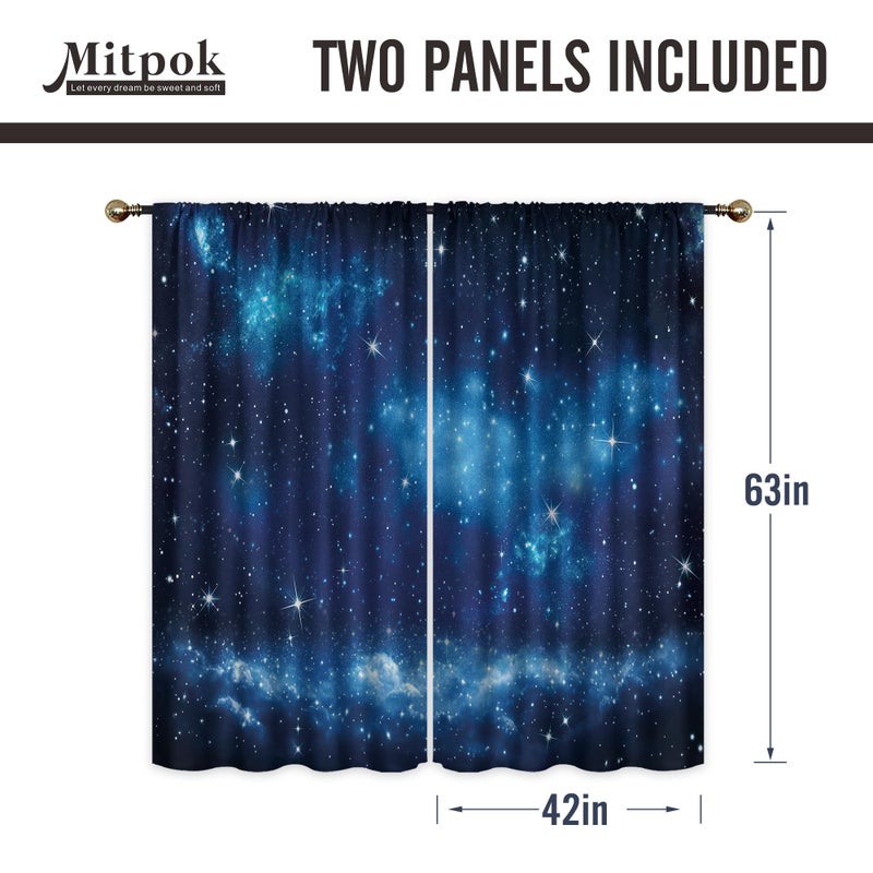 Mitpok Space Galaxy Boys Curtains for Bedroom 42Wx63H Inch Rod Pocket Kids Outer Space Neubla Blue Starry Night Sky Planet Universe Cosmic Fantasy 2 Panel Window Treatment Set for Living Room Decor - Image 4
