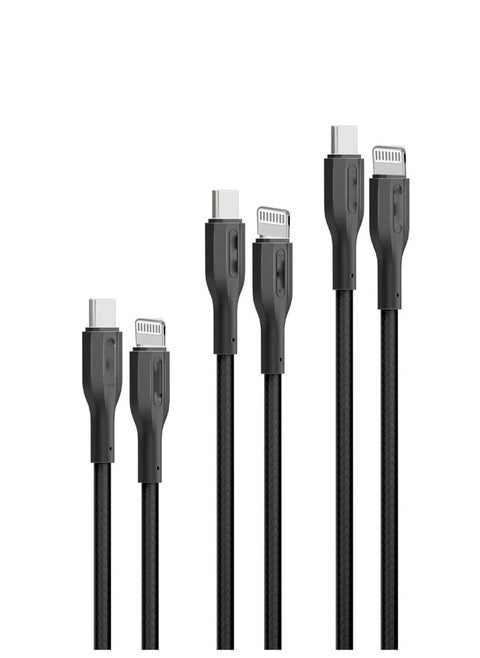 3Pcs High Tensile Strength 27W USB-C to Lightning Cable Kit
