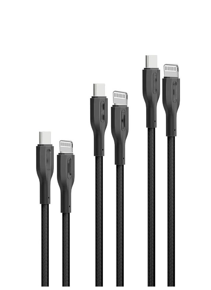 3Pcs High Tensile Strength 27W USB-C to Lightning Cable Kit
