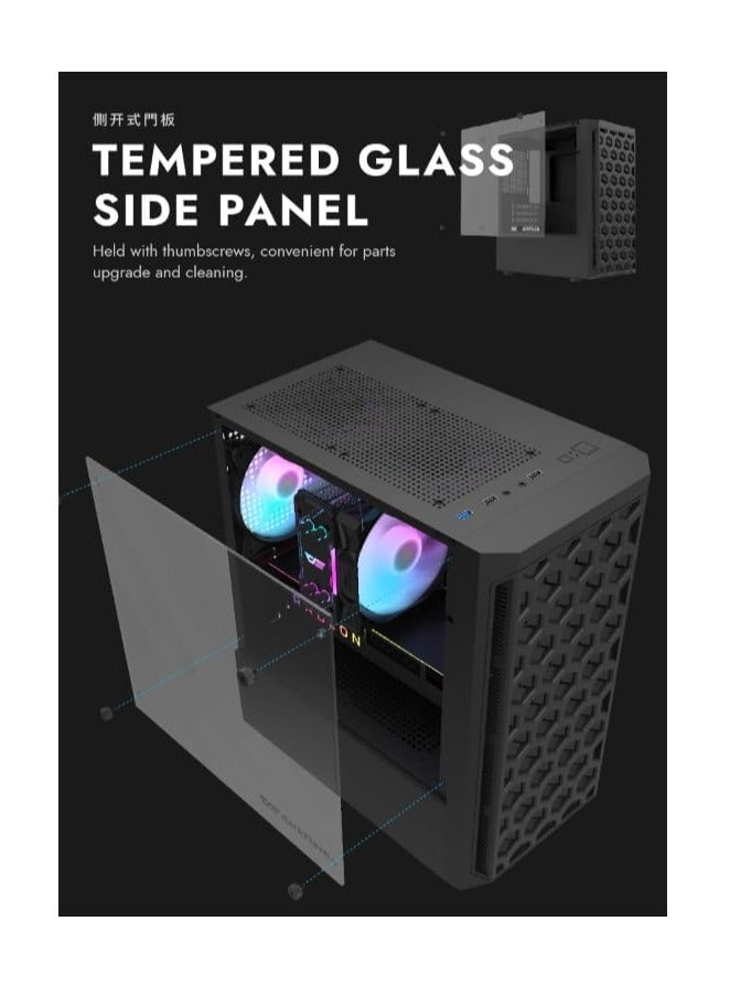 DarkFlash darkFlash DK300M  M-ATX, ITX Tempered Glass Gaming PC Case, 3 RGB Fans Pre-Installed, Supports 240MM Radiator, HDD and SSD Slots, USB 3.0x1, USB 2.0 x2, HD AUDIO and Power, PC Case - Image 3