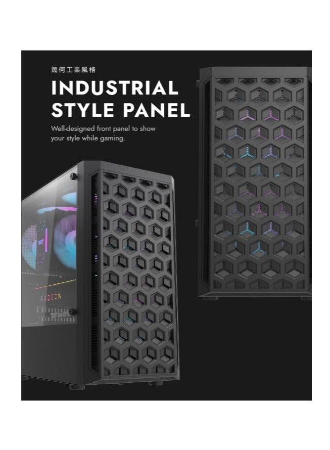 DarkFlash darkFlash DK300M  M-ATX, ITX Tempered Glass Gaming PC Case, 3 RGB Fans Pre-Installed, Supports 240MM Radiator, HDD and SSD Slots, USB 3.0x1, USB 2.0 x2, HD AUDIO and Power, PC Case - Image 4