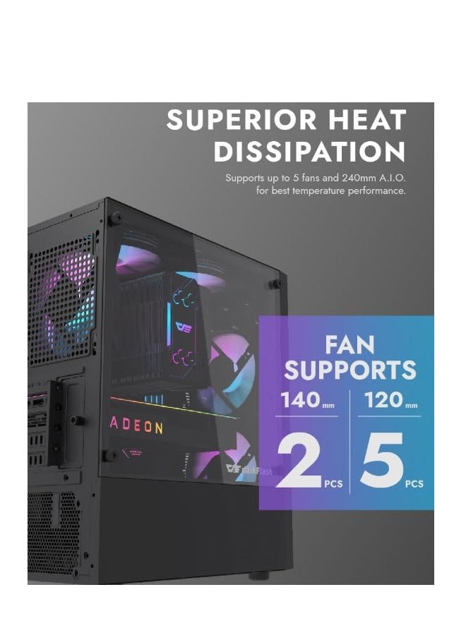DarkFlash darkFlash DK300M  M-ATX, ITX Tempered Glass Gaming PC Case, 3 RGB Fans Pre-Installed, Supports 240MM Radiator, HDD and SSD Slots, USB 3.0x1, USB 2.0 x2, HD AUDIO and Power, PC Case - Image 5