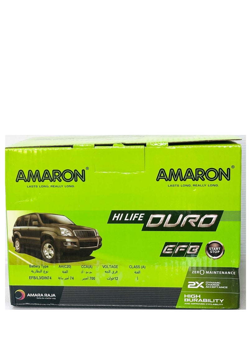 Amaron - Car Battery 12V 74AH DIN74-EFB - Image 1