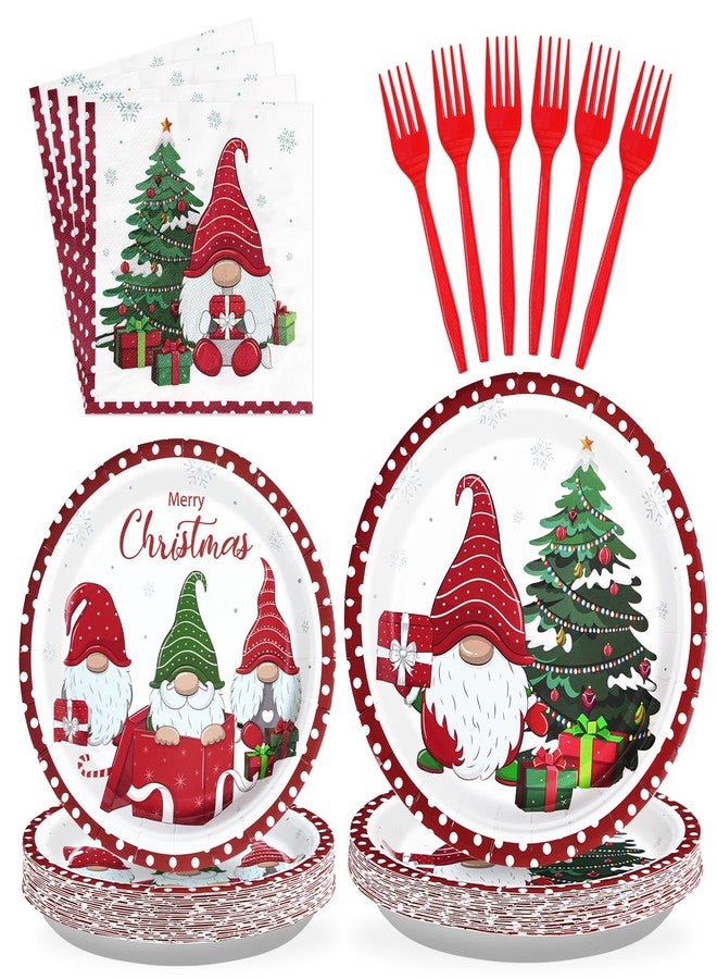 Grencian 96Pcs Christmas Gnomes Party Supplies - 350 GSM Disposable Tree Gnome Plates and Napkins Tableware Sets for Merry Birthday Party Decorations, Winter Holiday, Xmas - Serves 24 - Image 1