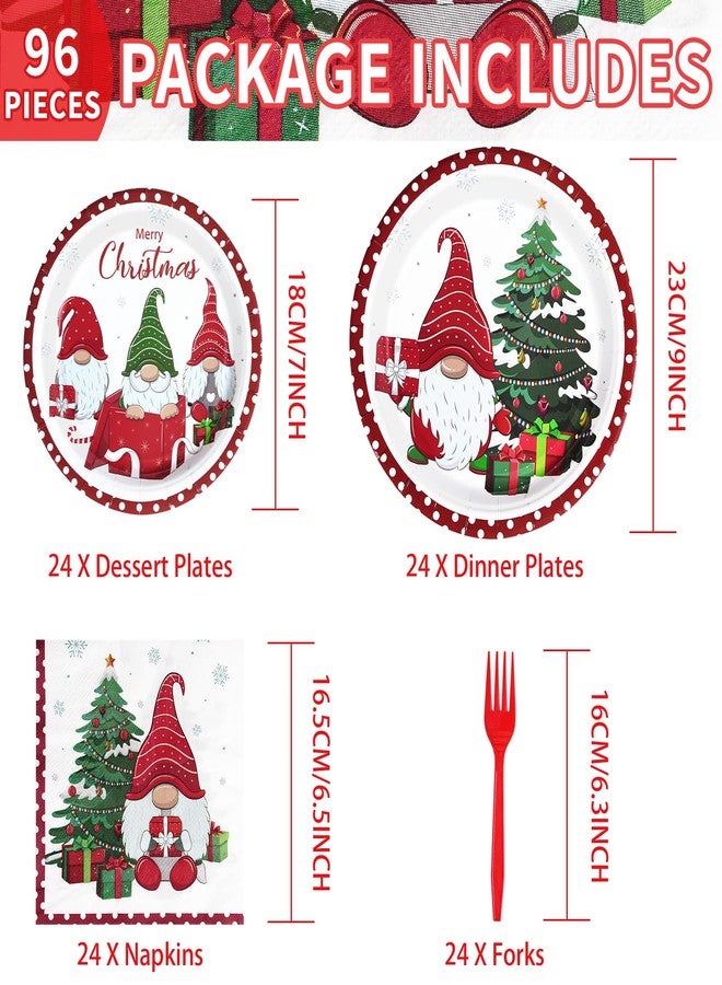 Grencian 96Pcs Christmas Gnomes Party Supplies - 350 GSM Disposable Tree Gnome Plates and Napkins Tableware Sets for Merry Birthday Party Decorations, Winter Holiday, Xmas - Serves 24 - Image 2