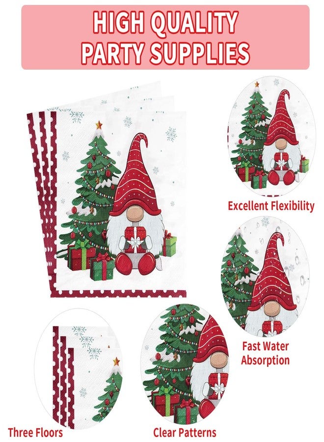 Grencian 96Pcs Christmas Gnomes Party Supplies - 350 GSM Disposable Tree Gnome Plates and Napkins Tableware Sets for Merry Birthday Party Decorations, Winter Holiday, Xmas - Serves 24 - Image 4