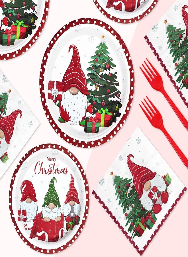 Grencian 96Pcs Christmas Gnomes Party Supplies - 350 GSM Disposable Tree Gnome Plates and Napkins Tableware Sets for Merry Birthday Party Decorations, Winter Holiday, Xmas - Serves 24 - Image 5