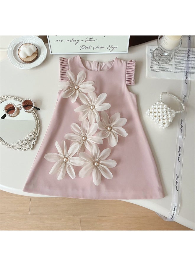 Ayada Home فستان حفلة للبنات بدون أكمام مزين بأزهار ثلاثية الأبعاد، فستان أميرة بتصميم A-Line بأكمام مطوية لمناسبات عيد الميلاد والزفاف والارتداء الصيفي غير الرسمي - Image 5