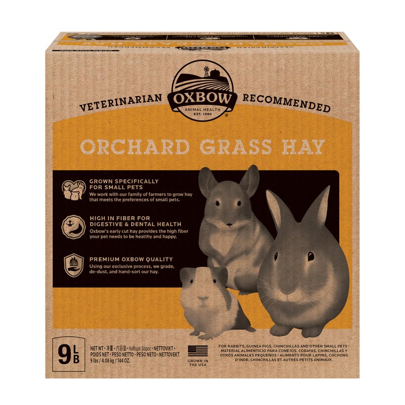 Oxbow Animal Health Orchard Grass, Guinea Pig Hay, Rabbit Hay, Small Pet Bunny Supplies, All Natural Grass for Guinea Pig, Bunny, Chinchilla & Hamster, Oxbow Rabbit Supplies for Bunnies, 9 lb. box - Image 1