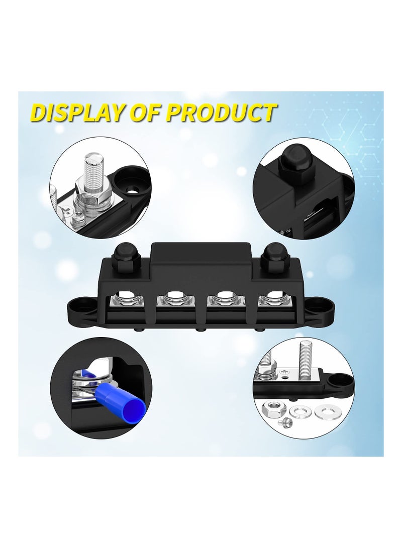 SYOSI 250A 12V 3/8"" Bus Bar Block, Power Distribution Block 4 Studs  Junction Block Centralized Bus Bar Power Block Automotive Marine Central Power Block with Cover 12 Volt Negative&Positive - Image 2