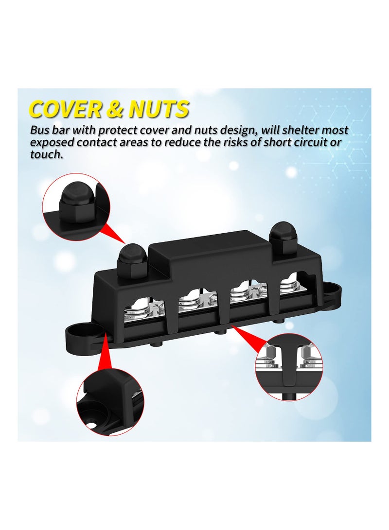 SYOSI 250A 12V 3/8"" Bus Bar Block, Power Distribution Block 4 Studs  Junction Block Centralized Bus Bar Power Block Automotive Marine Central Power Block with Cover 12 Volt Negative&Positive - Image 4
