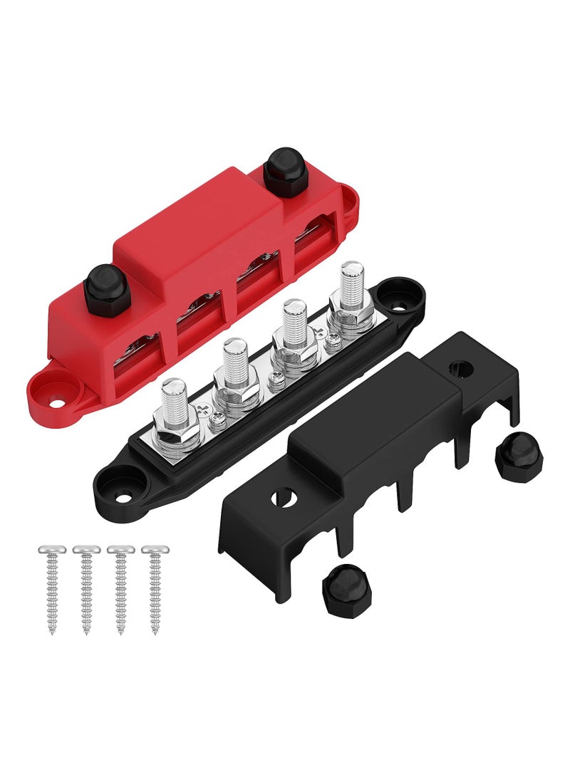 SYOSI 250A 12V 3/8"" Bus Bar Block, Power Distribution Block 4 Studs  Junction Block Centralized Bus Bar Power Block Automotive Marine Central Power Block with Cover 12 Volt Negative&Positive - Image 1