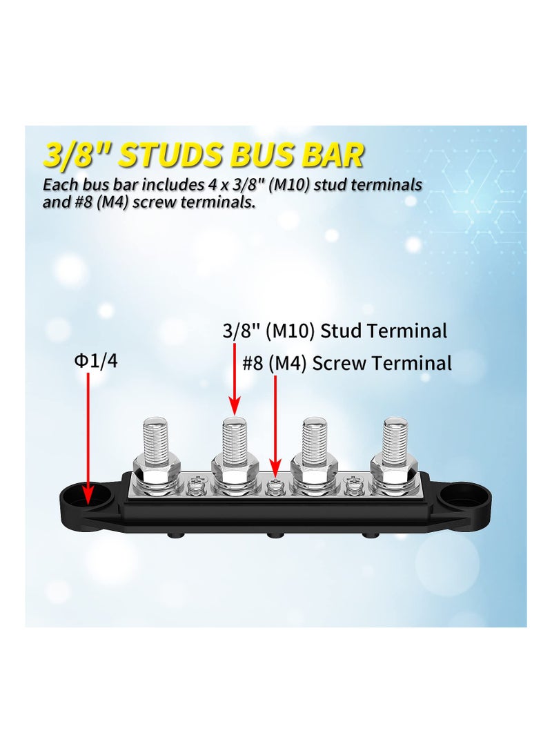 SYOSI 250A 12V 3/8"" Bus Bar Block, Power Distribution Block 4 Studs  Junction Block Centralized Bus Bar Power Block Automotive Marine Central Power Block with Cover 12 Volt Negative&Positive - Image 3