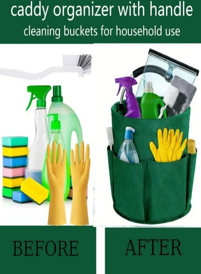 سلة تنظيم أدوات الحديقة المحمولة بستة جيوب، حقيبة تخزين من قماش أكسفورد الأخضر بمقبض مريح للبستنة والنزهات والسفر (لون أخضر عسكري) - Image 4