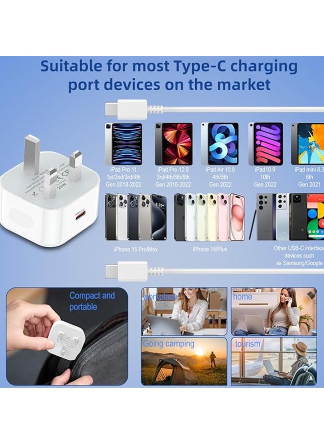 keloray - iPad Charger Cable and Plug Apple iPad Fast Charging Lightning Lead and Plug C for iPad Pro 12.9 11 2nd 3rd 4th 5th 6th Generation/Air 2 3rd 4th 5th/Mini 2 3 4 5 6/iPad 4th 5th 6th 7th 8th 9th 10th - Image 1