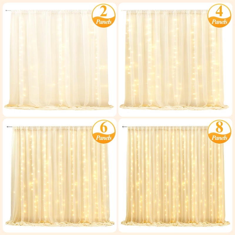 Ledido 10Ã—10ft White Tulle Backdrop Curtains with Lights String - 300LED Fairy Lights Sheer Curtain Backdrop for Wedding Baby Shower Photo Shoot Birthday Party Decoration(2 Panels 5Ã—10ft)ï¼ŒWhite - Image 5
