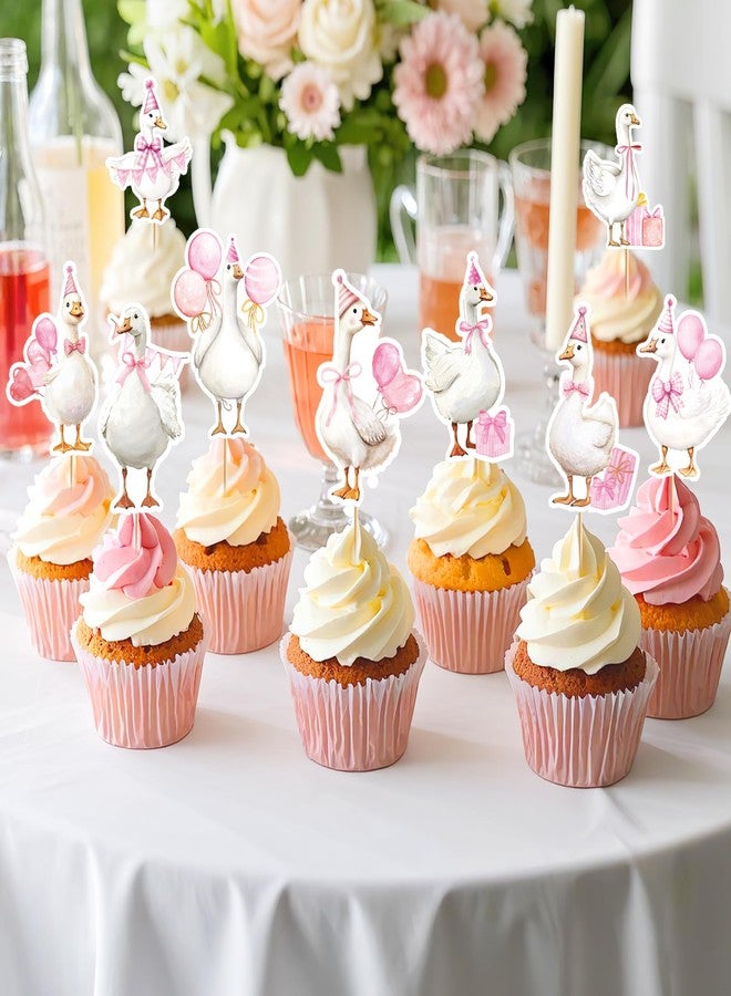 EoBeCy 36 Pcs One Funny Goose Birthday Decor for Girls, Cute Pink Goose Themed Cupcake Toppers, Fun Farm Animal Birthday Baby Shower Gender Reveal Party Supplies (9 Designs) - Image 5