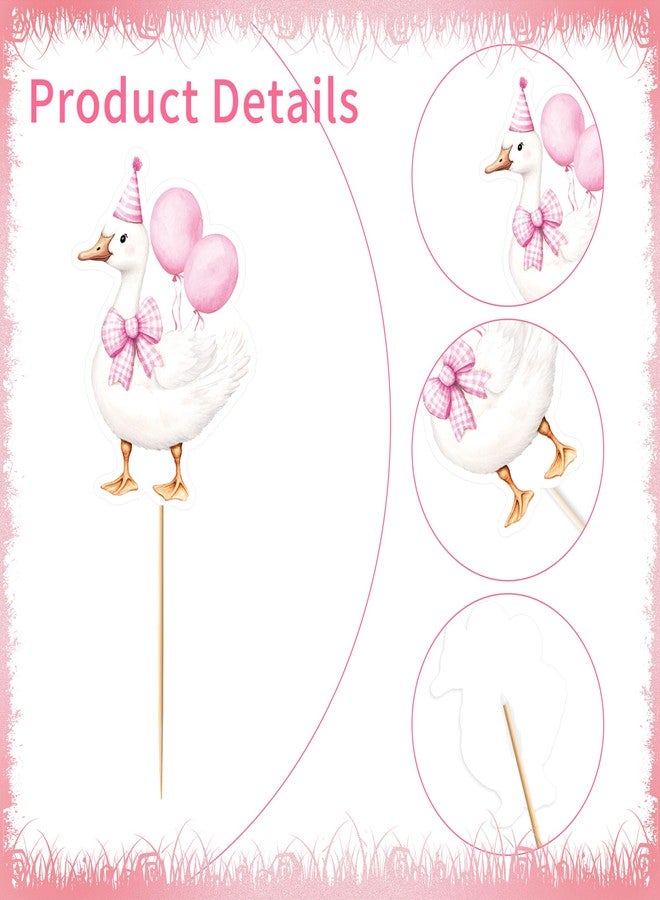 EoBeCy 36 Pcs One Funny Goose Birthday Decor for Girls, Cute Pink Goose Themed Cupcake Toppers, Fun Farm Animal Birthday Baby Shower Gender Reveal Party Supplies (9 Designs) - Image 4
