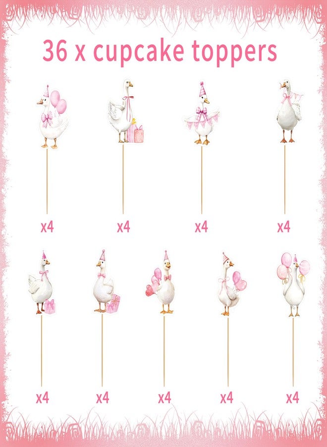 EoBeCy 36 Pcs One Funny Goose Birthday Decor for Girls, Cute Pink Goose Themed Cupcake Toppers, Fun Farm Animal Birthday Baby Shower Gender Reveal Party Supplies (9 Designs) - Image 2