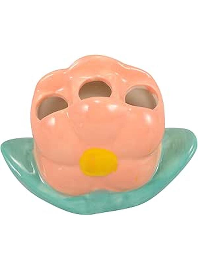 Ceramic Toothbrush Holder Modern Flower Design Countertop Organizer Space Saving - Image 1