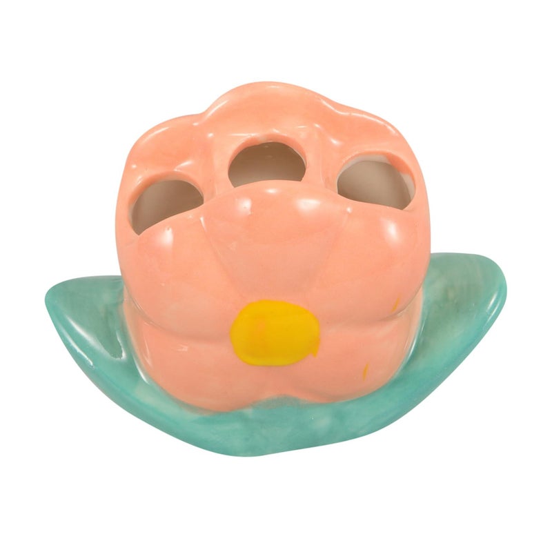 Ceramic Toothbrush Holder Modern Flower Design Countertop Organizer Space Saving - Image 2