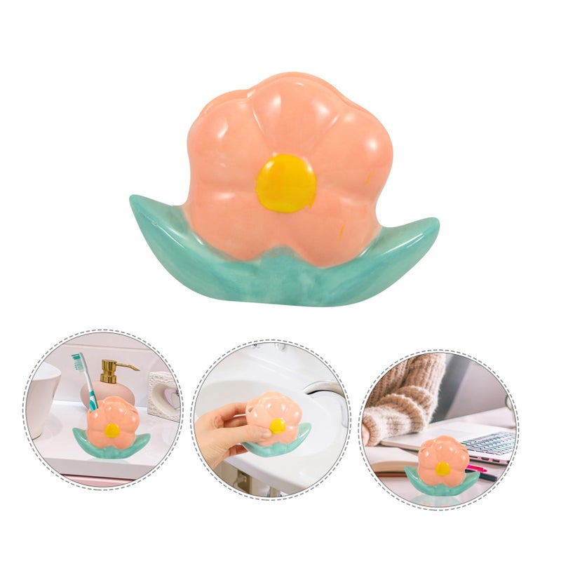 Ceramic Toothbrush Holder Modern Flower Design Countertop Organizer Space Saving - Image 4