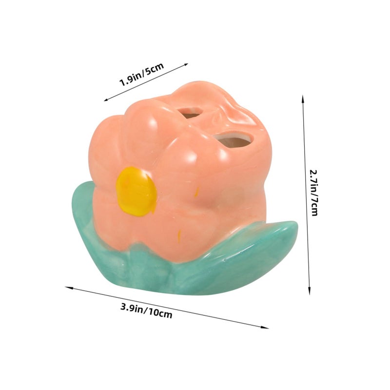 Ceramic Toothbrush Holder Modern Flower Design Countertop Organizer Space Saving - Image 3