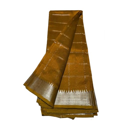 SheenKraft | Women's Handloom Cotton Silk Bhagalpuri Check Saree with Zari Designed Border Free Size_Color Variation (Golden_Orange) - Image 3