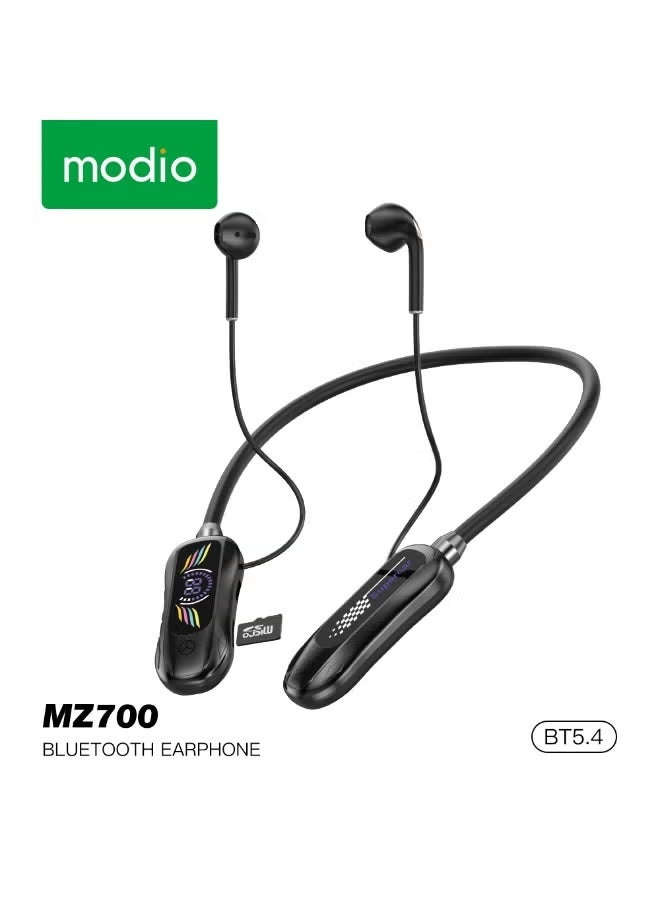 موديو MZ700 Wireless Neckband Headphones with 35-Hour Playtime, Super Bass Sound Quality, TF Card Support, Button Control, Lightweight and Comfortable Design, Long Battery Life, High-Fidelity Audio Experience – Perfect for Music, Calls, and Travel – Black - Image 1