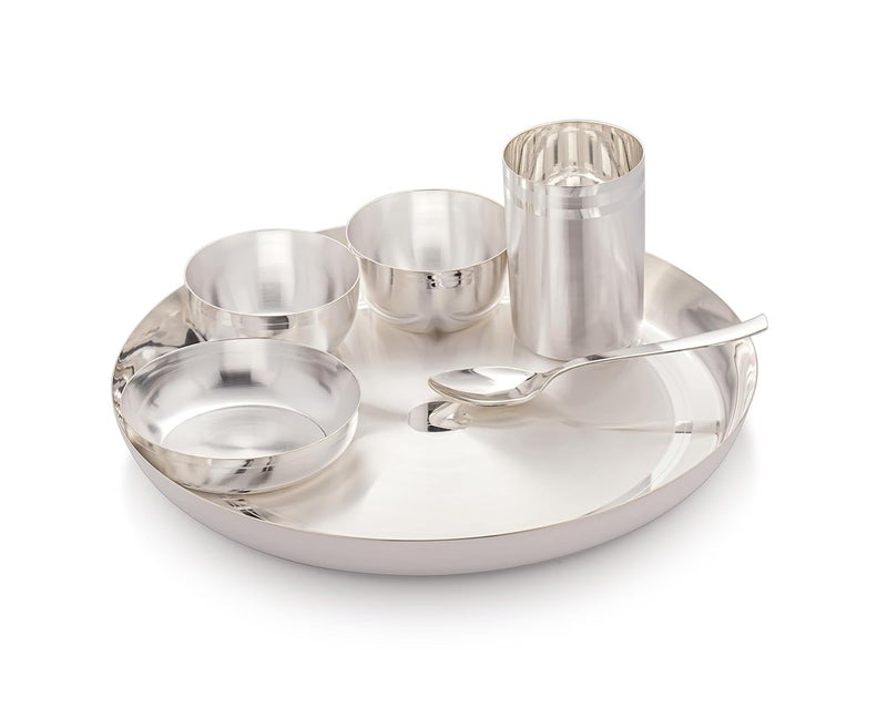 Silver Glow طقم عشاء عائلة آبل من سيلفروجلو من الفولاذ المقاوم للصدأ، طقم عشاء مطلي بالفضة لـ 4 أشخاص، طقم أدوات مائدة، هدية عودة زفاف ديوالي، طقم عشاء من الفولاذ، طقم عشاء من الفضة النقية، طقم عشاء فاخر أصلي - Image 3