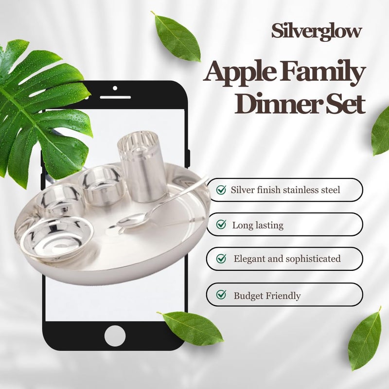 Silver Glow طقم عشاء عائلة آبل من سيلفروجلو من الفولاذ المقاوم للصدأ، طقم عشاء مطلي بالفضة لـ 4 أشخاص، طقم أدوات مائدة، هدية عودة زفاف ديوالي، طقم عشاء من الفولاذ، طقم عشاء من الفضة النقية، طقم عشاء فاخر أصلي - Image 2