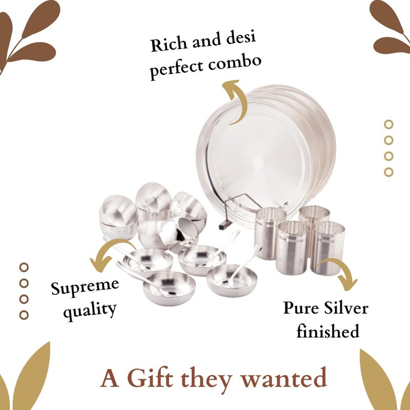 Silver Glow طقم عشاء عائلة آبل من سيلفروجلو من الفولاذ المقاوم للصدأ، طقم عشاء مطلي بالفضة لـ 4 أشخاص، طقم أدوات مائدة، هدية عودة زفاف ديوالي، طقم عشاء من الفولاذ، طقم عشاء من الفضة النقية، طقم عشاء فاخر أصلي - Image 4