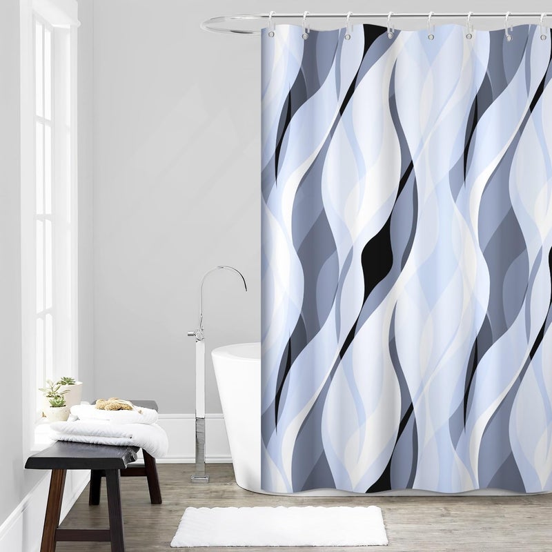 Ruelvth Light Blue Shower Curtain  Modern Abstract Blue and Grey Striped Shower Curtain Set for Bathroom Waterproof Polyester Shower Curtain with Hooks  54x72 Inch - Image 1