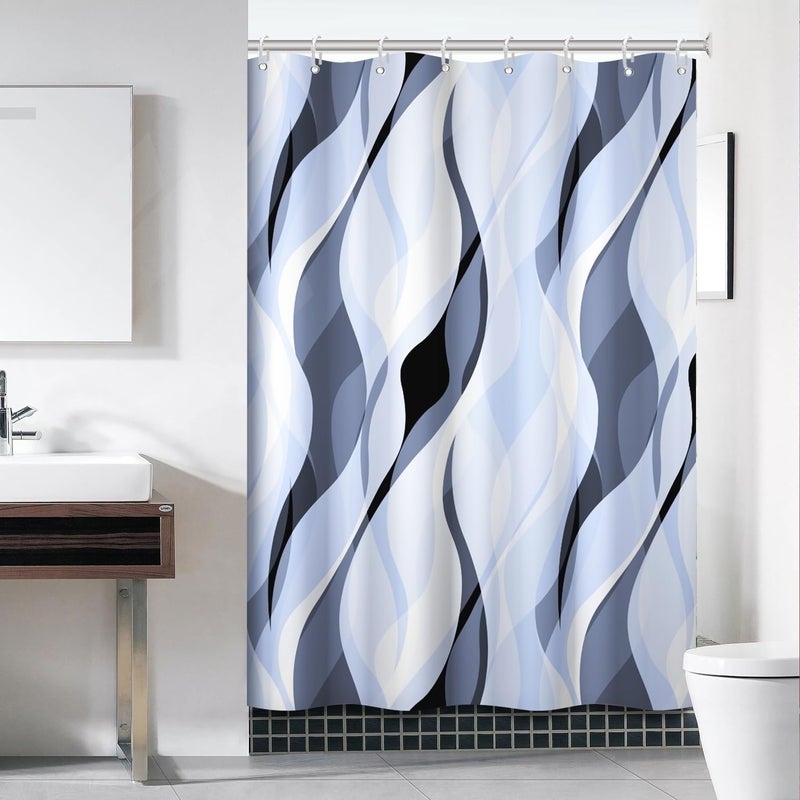 Ruelvth Light Blue Shower Curtain  Modern Abstract Blue and Grey Striped Shower Curtain Set for Bathroom Waterproof Polyester Shower Curtain with Hooks  54x72 Inch - Image 2