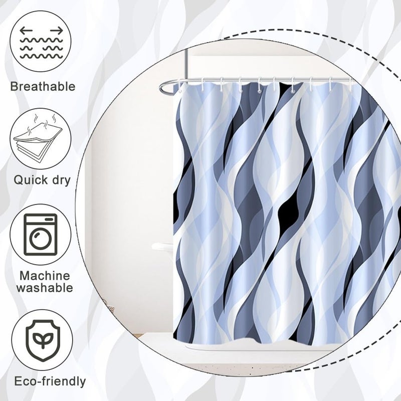 Ruelvth Light Blue Shower Curtain  Modern Abstract Blue and Grey Striped Shower Curtain Set for Bathroom Waterproof Polyester Shower Curtain with Hooks  54x72 Inch - Image 5