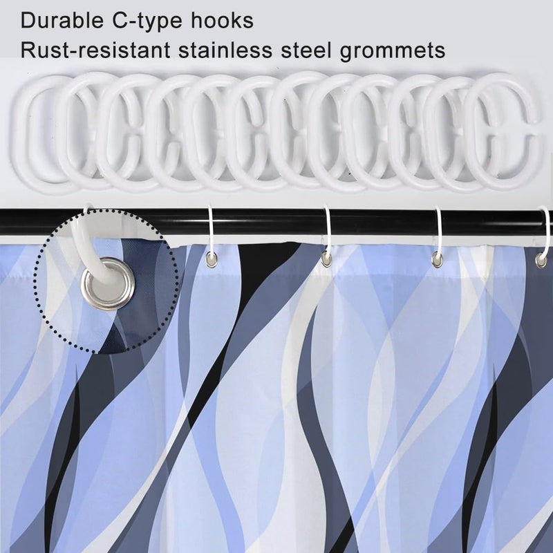 Ruelvth Light Blue Shower Curtain  Modern Abstract Blue and Grey Striped Shower Curtain Set for Bathroom Waterproof Polyester Shower Curtain with Hooks  54x72 Inch - Image 4