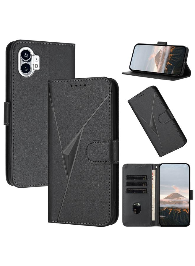 اس-توب جراب هاتف Case For Nothing Phone 1 المصنوع من الجلد بنمط مثلث ومشبك - Image 1