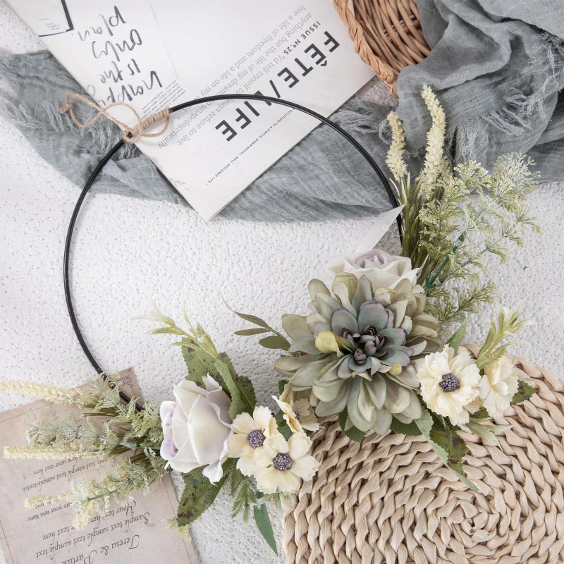 KHOYIME Flower Wreath for Front Door Artificial Rose Dahlia Floral Hoop Wreaths Outside All Season Greenery Hanging Decor, Spring Summer Indoor Outdoor Home Porch Wall Window Wedding Party Decorations - Image 2