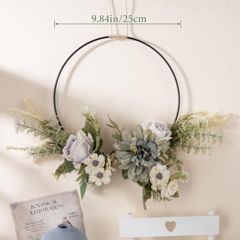 KHOYIME Flower Wreath for Front Door Artificial Rose Dahlia Floral Hoop Wreaths Outside All Season Greenery Hanging Decor, Spring Summer Indoor Outdoor Home Porch Wall Window Wedding Party Decorations - Image 3