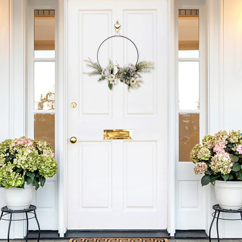 KHOYIME Flower Wreath for Front Door Artificial Rose Dahlia Floral Hoop Wreaths Outside All Season Greenery Hanging Decor, Spring Summer Indoor Outdoor Home Porch Wall Window Wedding Party Decorations - Image 4