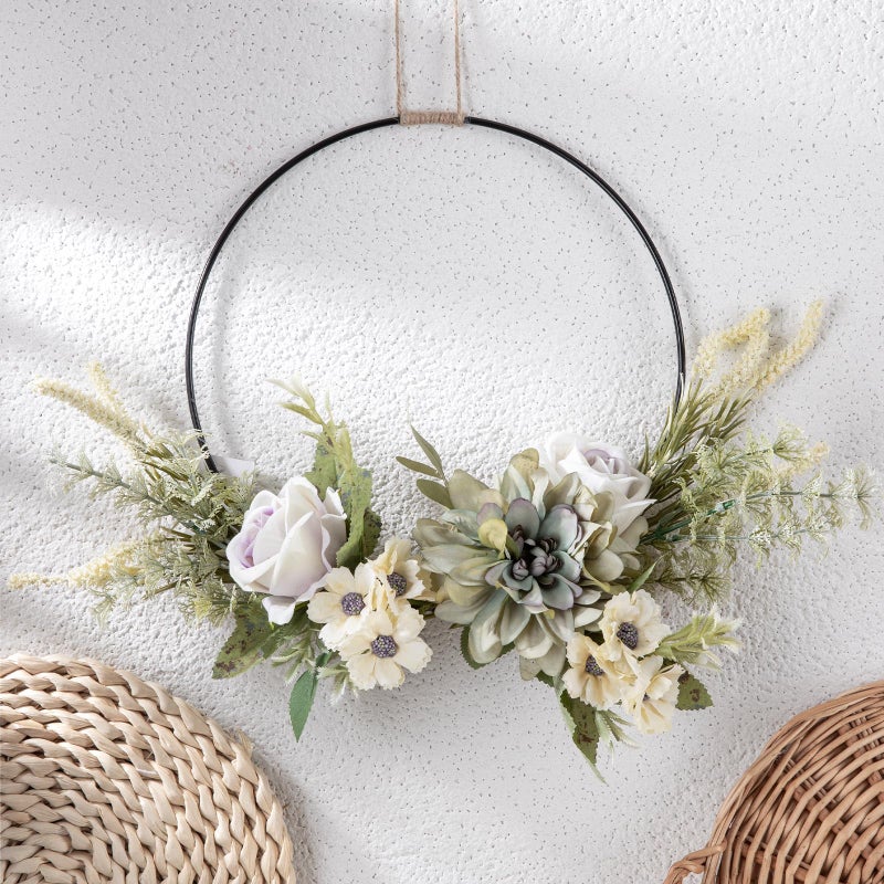 KHOYIME Flower Wreath for Front Door Artificial Rose Dahlia Floral Hoop Wreaths Outside All Season Greenery Hanging Decor, Spring Summer Indoor Outdoor Home Porch Wall Window Wedding Party Decorations - Image 1