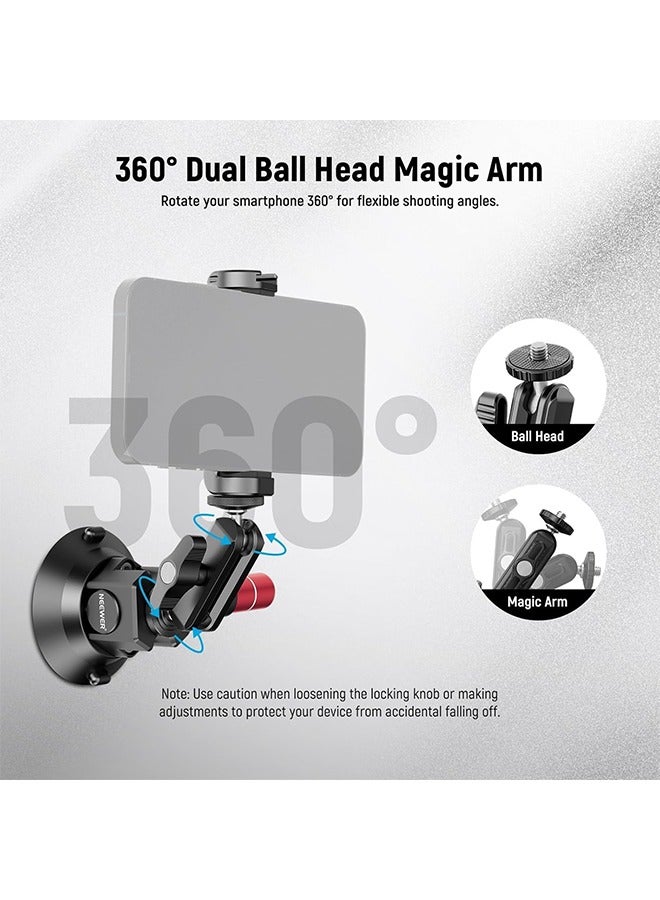 Neewer 3 Suction Cup Camera Mount Bracket with Ball Head Magic Arm, 1/4 ARRI Holes, Quick Release Car Mount with Phone Holder  Action Cam Adapter Compatible with iPhone DJI Insta360, CA104  - Image 5